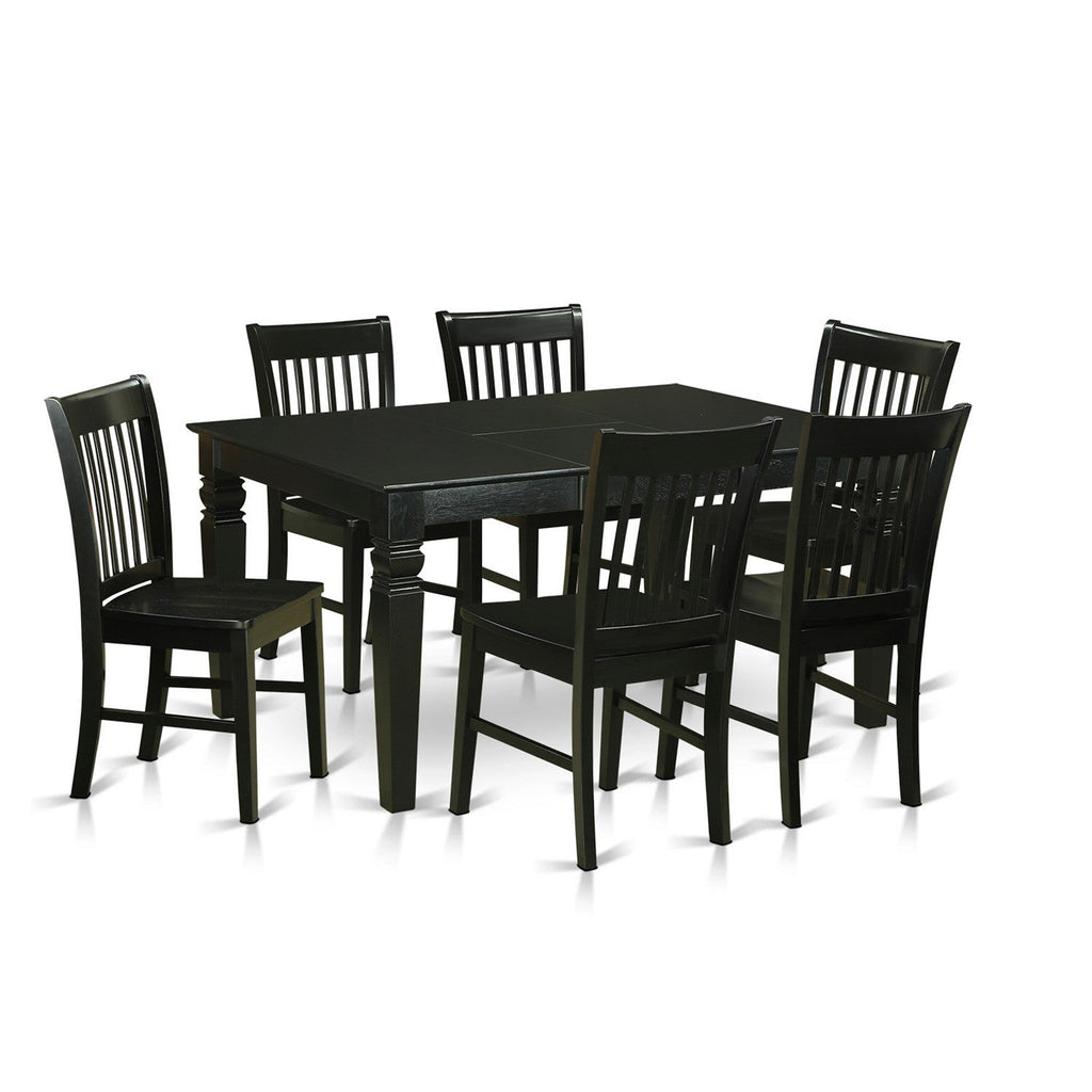 East West Furniture WENO7-BLK-W 7 Piece Modern Dining Table Set Consist of a Rectangle Wooden Table with Butterfly Leaf and 6 Dining Chairs, 42x60 Inch, Black