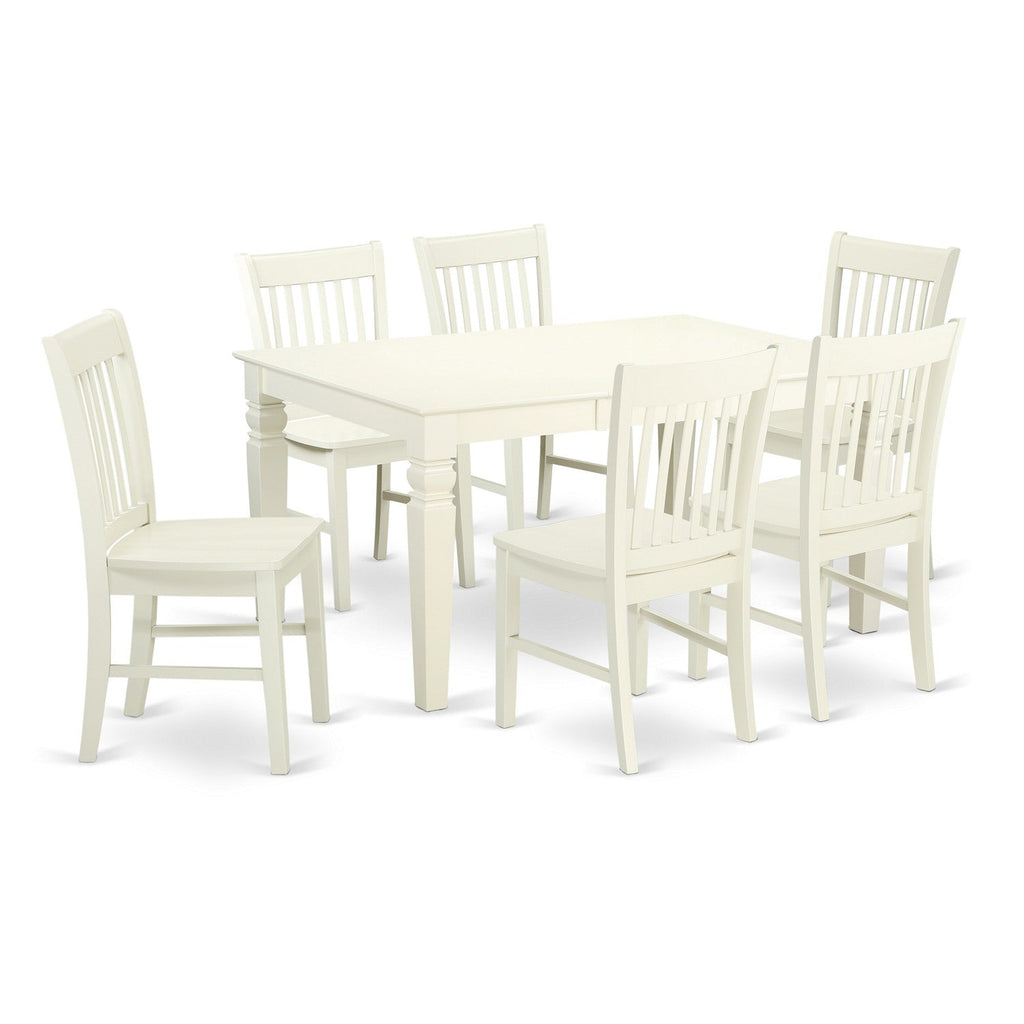 East West Furniture WENO7-LWH-W 7 Piece Dining Table Set Consist of a Rectangle Wooden Table with Butterfly Leaf and 6 Dining Room Chairs, 42x60 Inch, Linen White