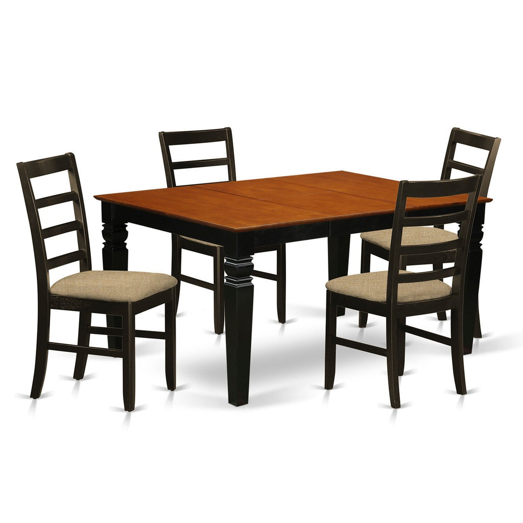 East West Furniture WEPF5-BCH-C 5 Piece Dining Set Includes a Rectangle Dining Room Table with Butterfly Leaf and 4 Linen Fabric Upholstered Kitchen Chairs, 42x60 Inch, Black & Cherry