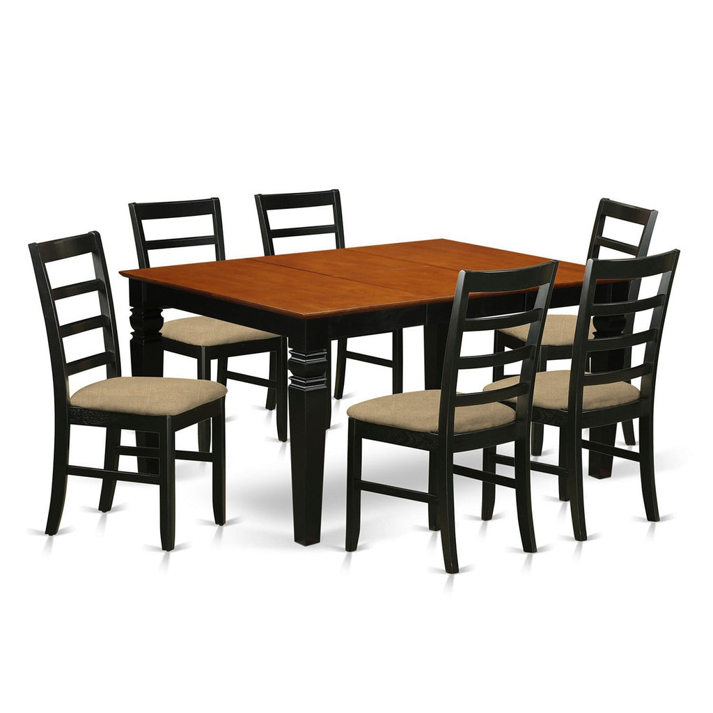 East West Furniture WEPF7-BCH-C 7 Piece Dining Set Consist of a Rectangle Dining Room Table with Butterfly Leaf and 6 Linen Fabric Upholstered Chairs, 42x60 Inch, Black & Cherry