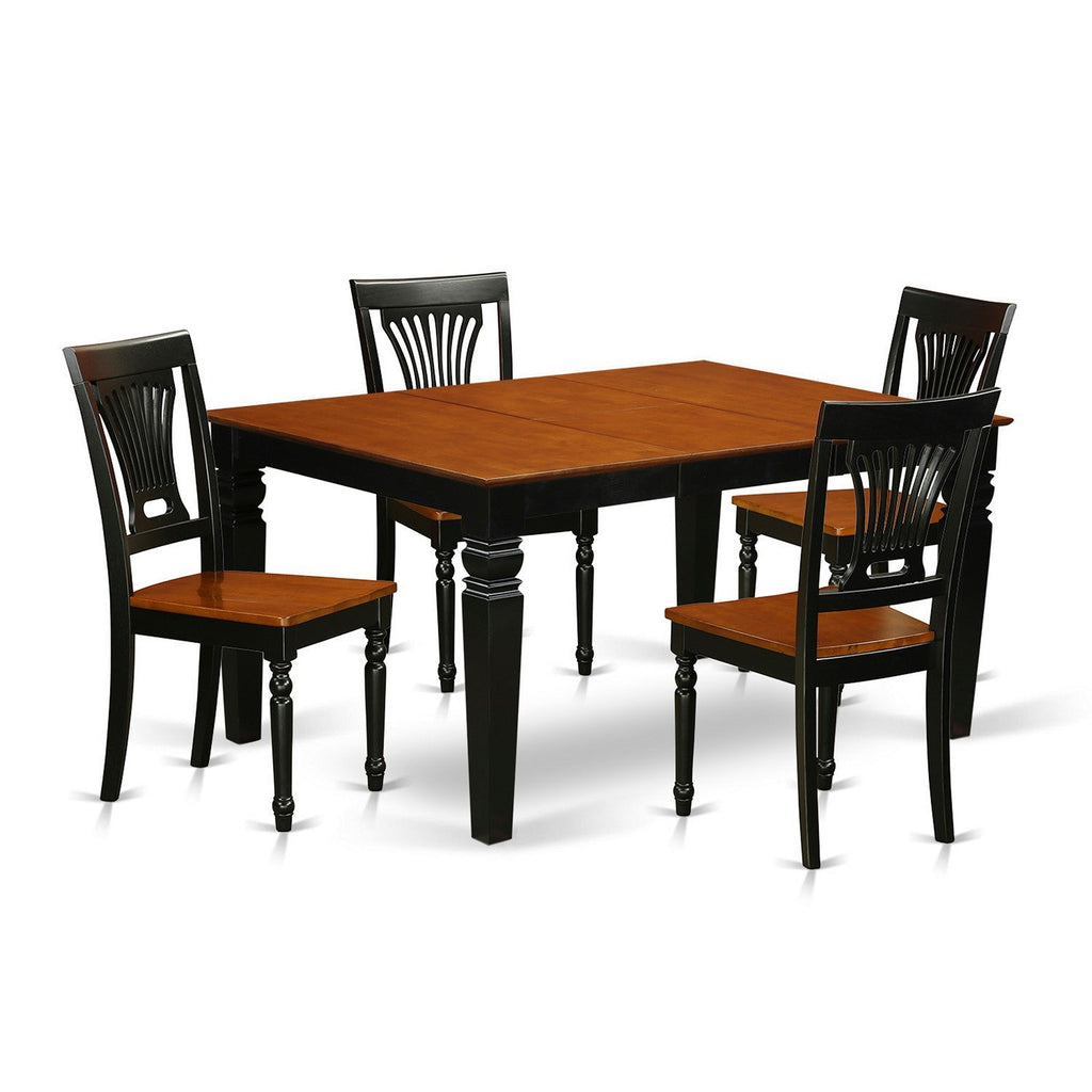 East West Furniture WEPL5-BCH-W 5 Piece Dining Set Includes a Rectangle Dining Table with Butterfly Leaf and 4 Kitchen Chairs, 42x60 Inch, Black & Cherry