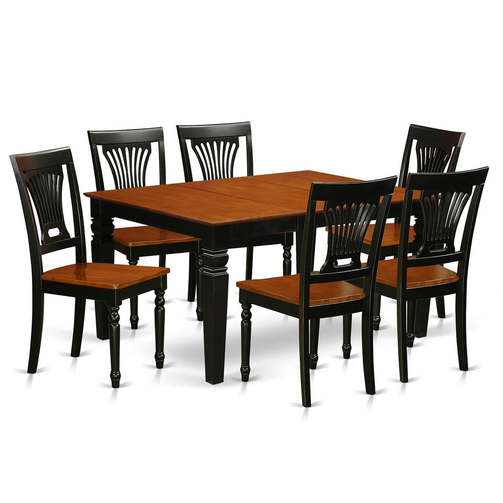 East West Furniture WEPL7-BCH-W 7 Piece Dining Room Furniture Set Consist of a Rectangle Kitchen Table with Butterfly Leaf and 6 Dining Chairs, 42x60 Inch, Black & Cherry