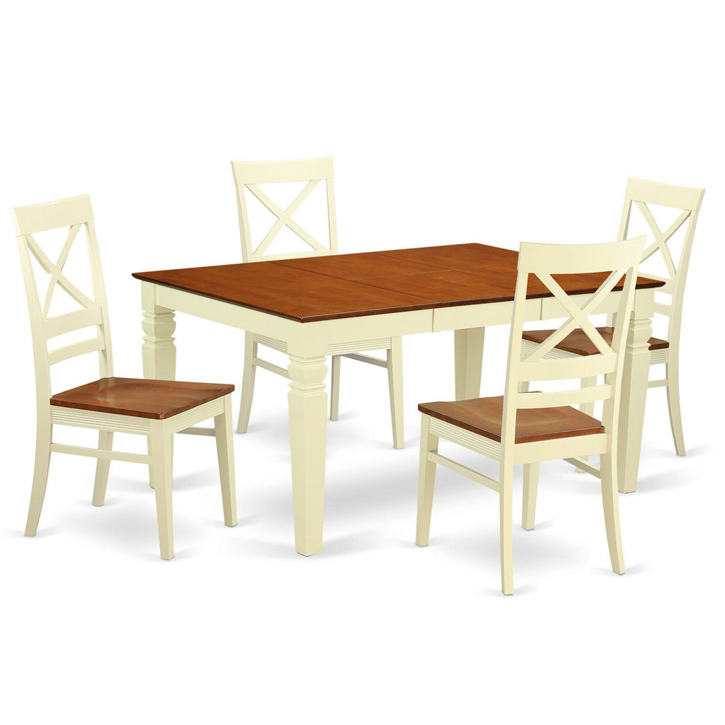 East West Furniture WEQU5-BMK-W 5 Piece Dining Table Set for 4 Includes a Rectangle Kitchen Table with Butterfly Leaf and 4 Dining Room Chairs, 42x60 Inch, Buttermilk & Cherry
