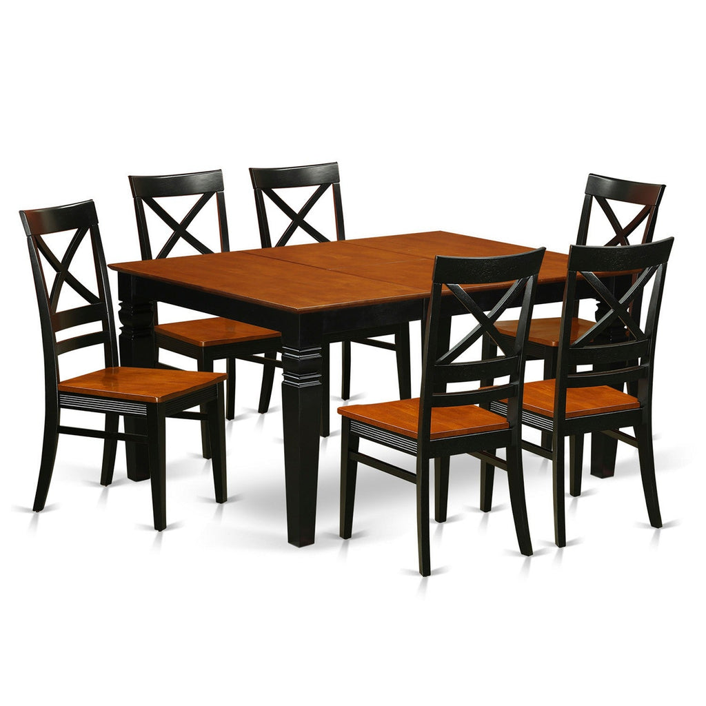 East West Furniture WEQU7-BCH-W 7 Piece Dining Table Set Consist of a Rectangle Wooden Table with Butterfly Leaf and 6 Dining Room Chairs, 42x60 Inch, Black & Cherry