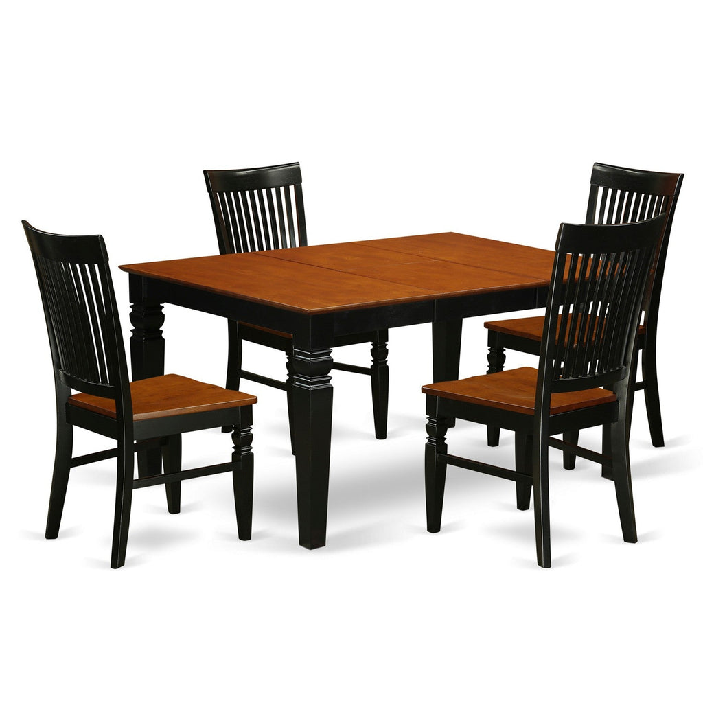 East West Furniture WEST5-BCH-W 5 Piece Dining Room Table Set Includes a Rectangle Kitchen Table with Butterfly Leaf and 4 Dining Chairs, 42x60 Inch, Black & Cherry