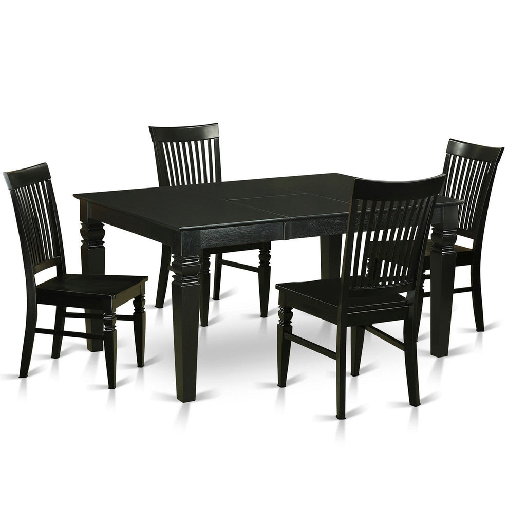 East West Furniture WEST5-BLK-W 5 Piece Dining Table Set for 4 Includes a Rectangle Kitchen Table with Butterfly Leaf and 4 Dinette Chairs, 42x60 Inch, Black & Cherry