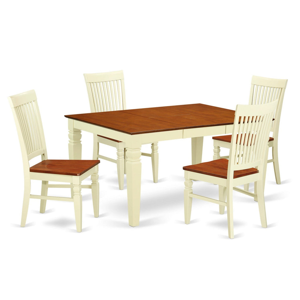 East West Furniture WEST5-BMK-W 5 Piece Dining Room Table Set Includes a Rectangle Wooden Table with Butterfly Leaf and 4 Kitchen Dining Chairs, 42x60 Inch, Buttermilk & Cherry