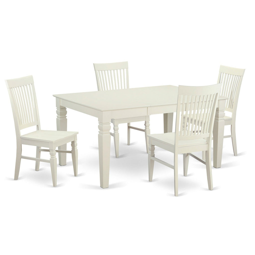 East West Furniture WEST5-WHI-W 5 Piece Kitchen Table Set for 4 Includes a Rectangle Dining Room Table with Butterfly Leaf and 4 Dining Chairs, 42x60 Inch, Linen White
