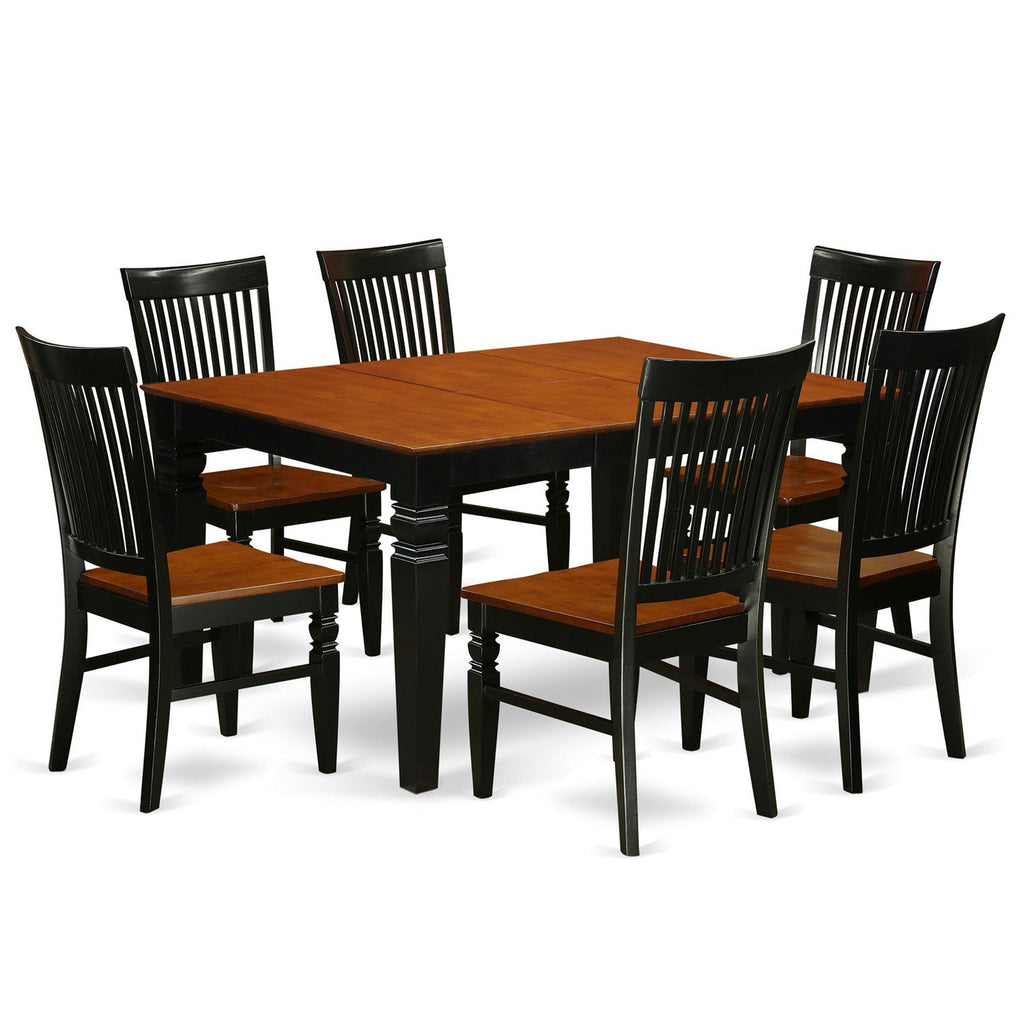 East West Furniture WEST7-BCH-W 7 Piece Modern Dining Table Set Consist of a Rectangle Wooden Table with Butterfly Leaf and 6 Dining Chairs, 42x60 Inch, Black & Cherry