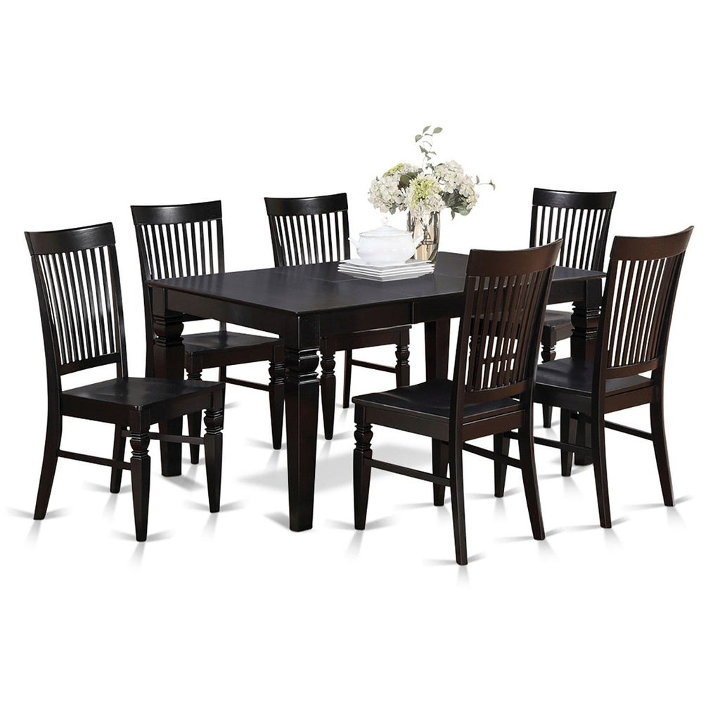 East West Furniture WEST7-BLK-W 7 Piece Dining Room Table Set Consist of a Rectangle Kitchen Table with Butterfly Leaf and 6 Dining Chairs, 42x60 Inch, Black & Cherry