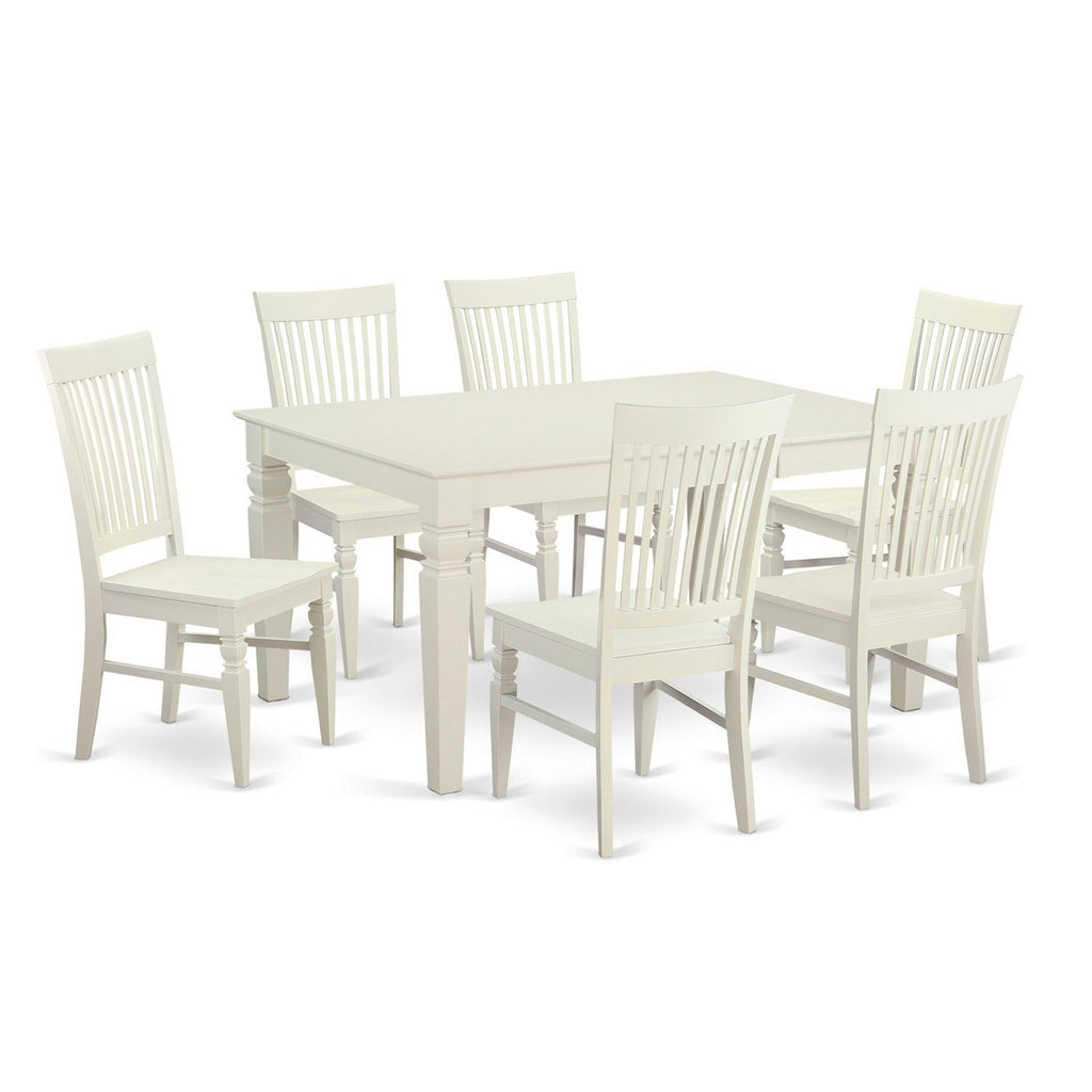 East West Furniture WEST7-WHI-W 7 Piece Kitchen Table & Chairs Set Consist of a Rectangle Dining Room Table with Butterfly Leaf and 6 Dining Chairs, 42x60 Inch, Linen White