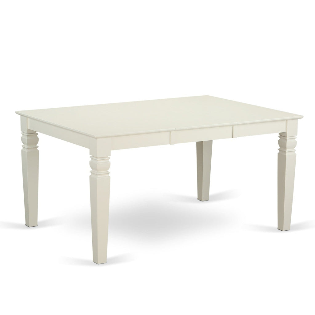 WEAV6-LWH-W 6Pc Dining Room Set - 42x60" Rectangular Table, 4 Wood Seat Chairs and a Bench - Linen White Color