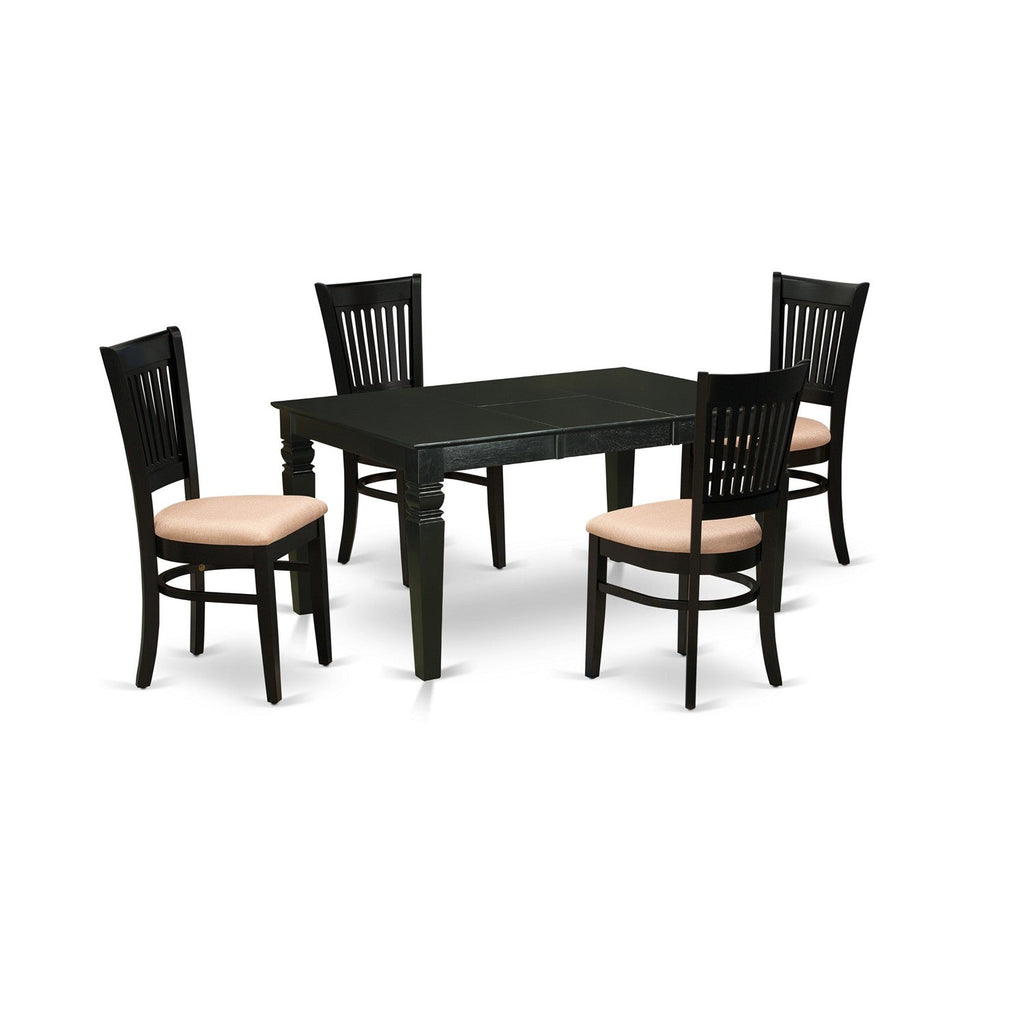 East West Furniture WEVA5-BLK-C 5 Piece Modern Dining Table Set Includes a Rectangle Wooden Table with Butterfly Leaf and 4 Linen Fabric Dining Room Chairs, 42x60 Inch, Black