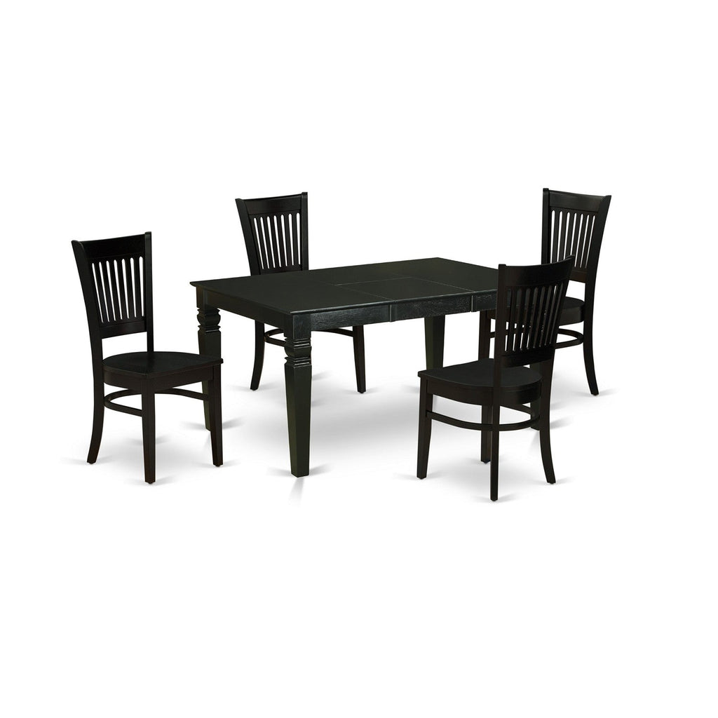 East West Furniture WEVA5-BLK-W 5 Piece Dining Room Table Set Includes a Rectangle Wooden Table with Butterfly Leaf and 4 Kitchen Dining Chairs, 42x60 Inch, Black