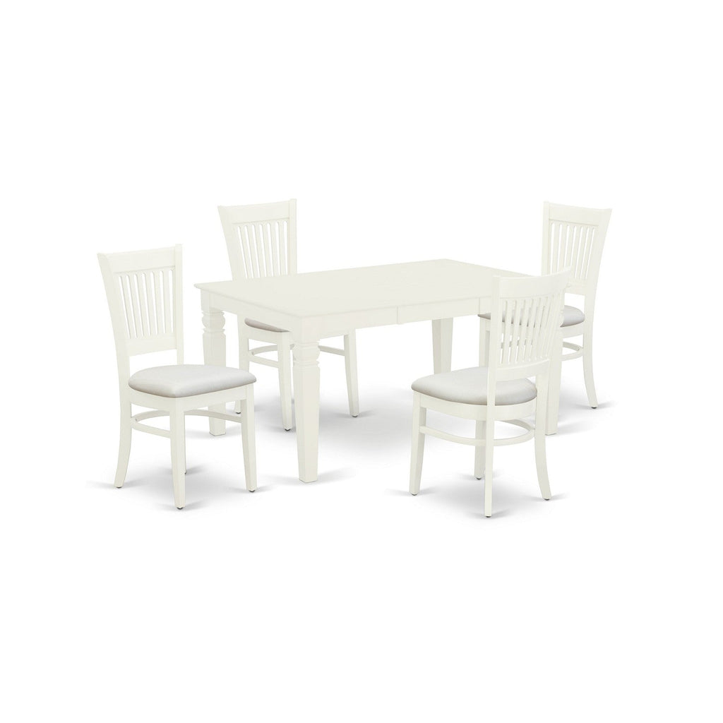 East West Furniture WEVA5-LWH-C 5 Piece Kitchen Table Set for 4 Includes a Rectangle Dining Room Table with Butterfly Leaf and 4 Linen Fabric Upholstered Chairs, 42x60 Inch, Linen White