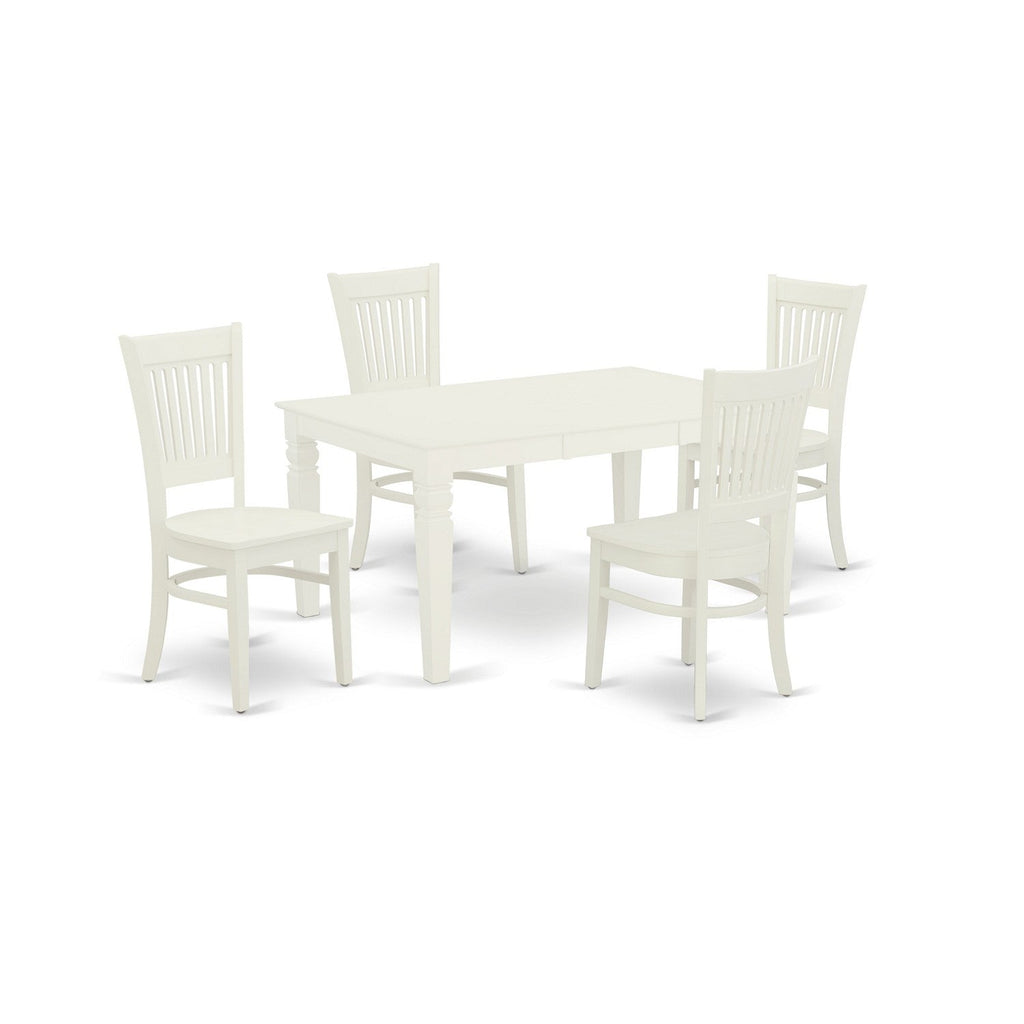 East West Furniture WEVA5-LWH-W 5 Piece Modern Dining Table Set Includes a Rectangle Wooden Table with Butterfly Leaf and 4 Dining Chairs, 42x60 Inch, Linen White