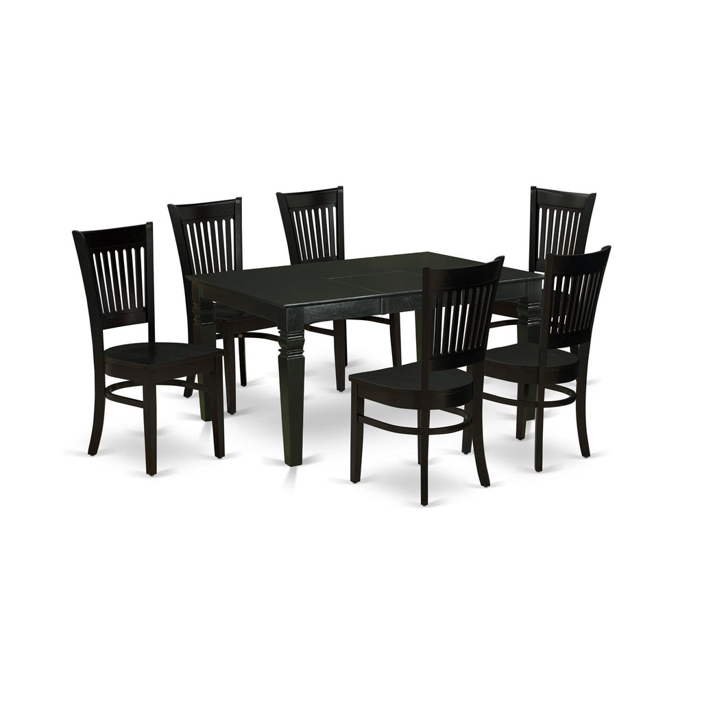 East West Furniture WEVA7-BLK-W 7 Piece Dining Room Furniture Set Consist of a Rectangle Kitchen Table with Butterfly Leaf and 6 Dining Chairs, 42x60 Inch, Black