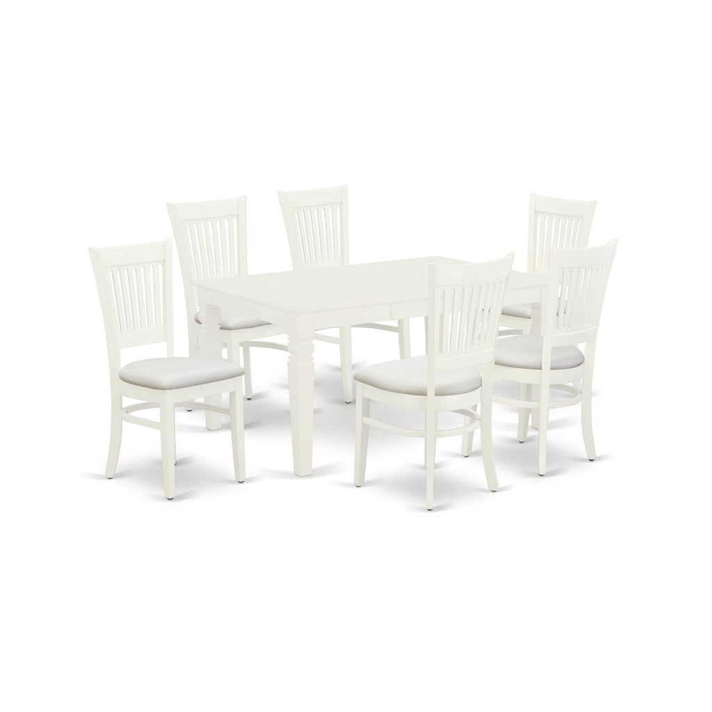East West Furniture WEVA7-LWH-C 7 Piece Dining Room Table Set Consist of a Rectangle Kitchen Table with Butterfly Leaf and 6 Linen Fabric Upholstered Chairs, 42x60 Inch, Linen White