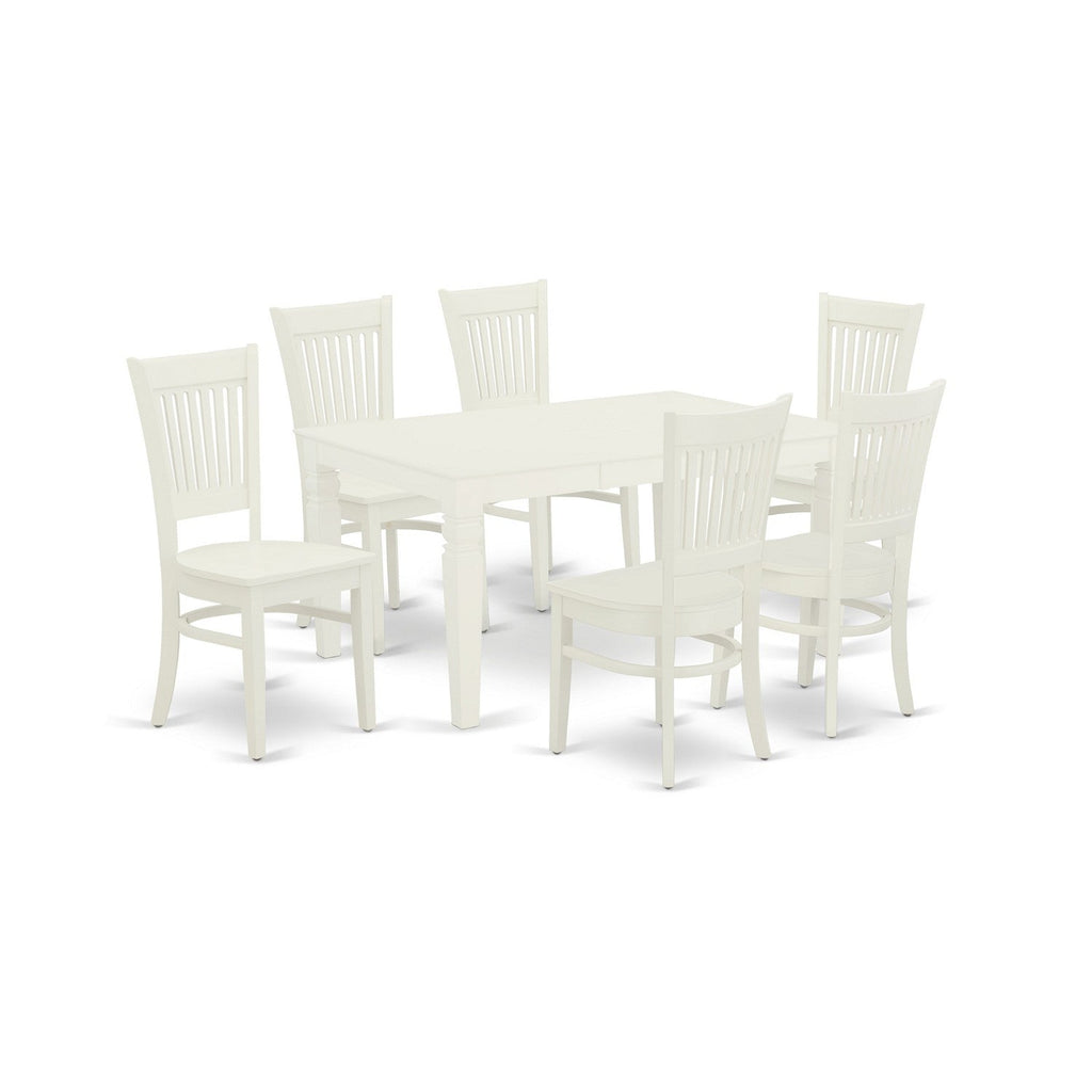 East West Furniture WEVA7-LWH-W 7 Piece Dining Table Set Consist of a Rectangle Dinner Table with Butterfly Leaf and 6 Dining Room Chairs, 42x60 Inch, Linen White