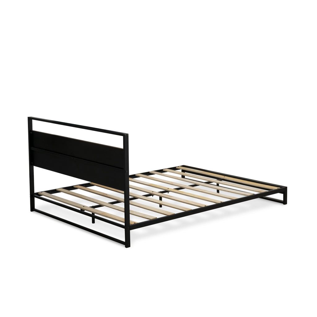 East West Furniture WIQBB03 Wilson Queen Frame with 3 Supporting Legs - High-class Bed Frame in Powder Coating Black Color and Weathered Wood Laminate