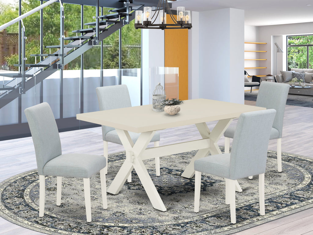 East West Furniture X026AB015-5 5-Pc Dining Table Set Includes 4 Parson dining chairs with Upholstered Seat and High Back and a Rectangular Dining Table - Linen White Finish