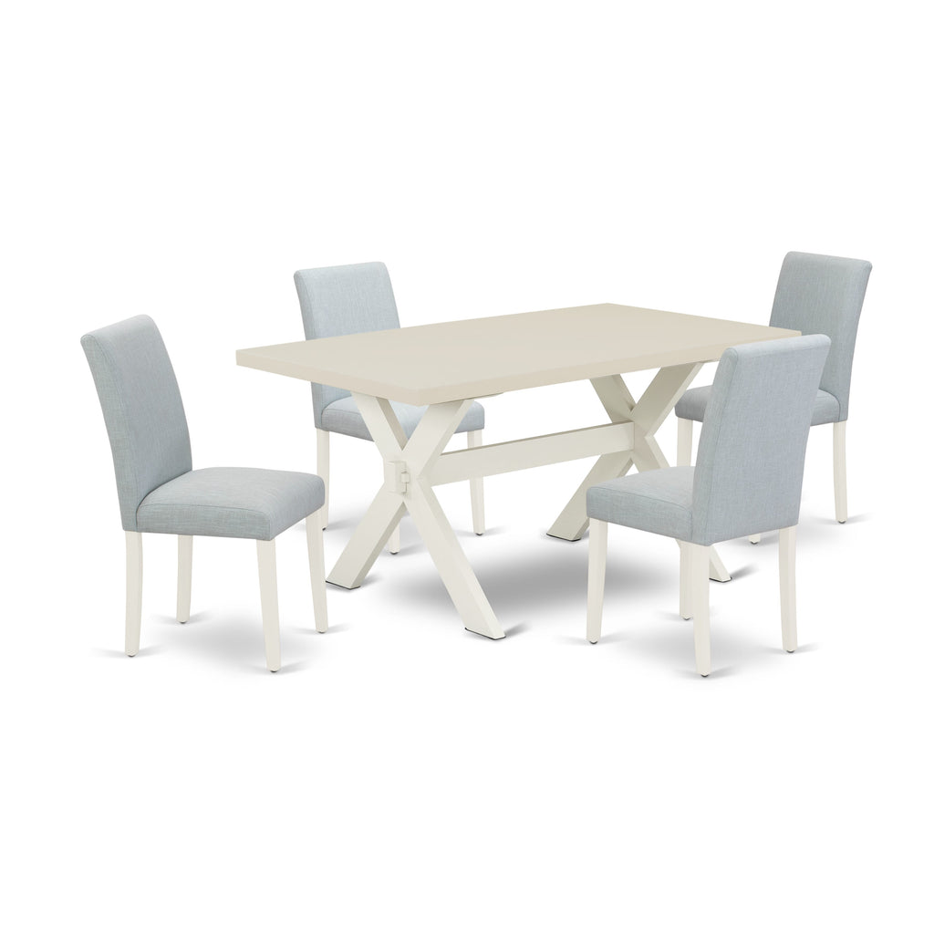 East West Furniture X026AB015-5 5-Pc Dining Table Set Includes 4 Parson dining chairs with Upholstered Seat and High Back and a Rectangular Dining Table - Linen White Finish