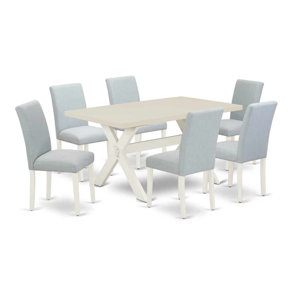 East West Furniture X026AB015-7 7-Piece Kitchen Table Set Includes 6 Dining Chairs with Upholstered Seat and High Back and a Rectangular Modern Rectangular Dining Table - Linen White Finish