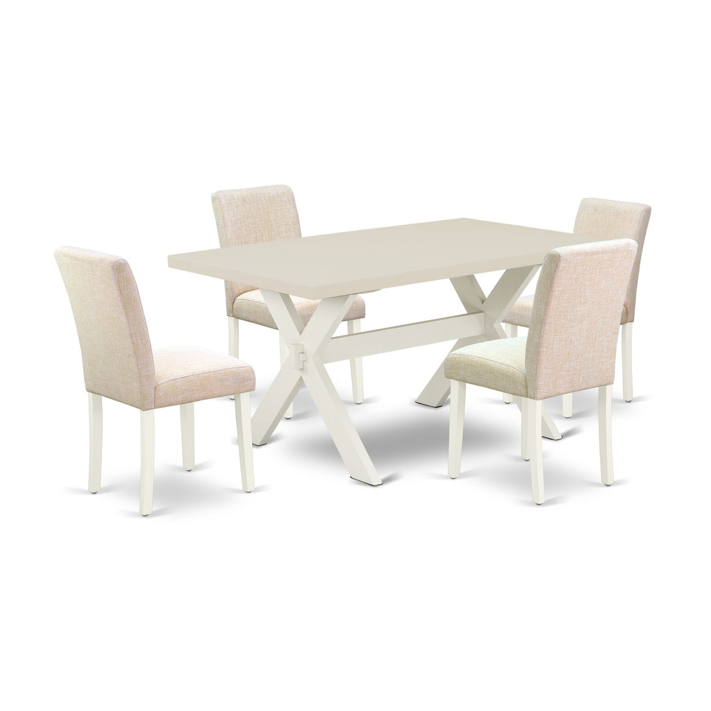 East West Furniture X026AB202-5 5-Pc Rectangular Dining Table Set Included 4 Parson Dining chairs Upholstered Seat and Stylish Chair Back and Rectangular Kitchen Table with Linen White rectangular Table Top - Linen White Finish