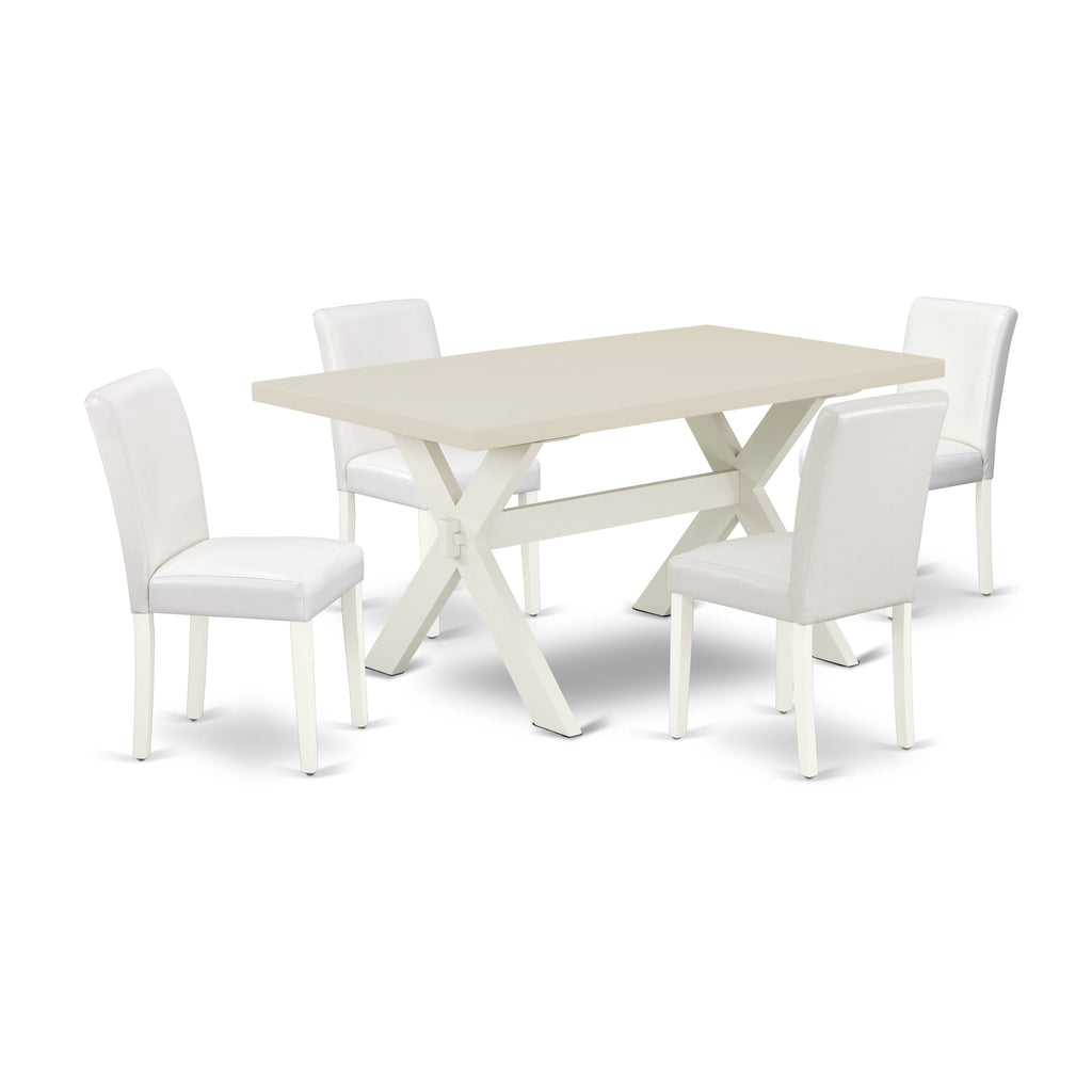 East West Furniture X026AB264-5 5 Piece Dining Set Includes a Rectangle Dining Room Table with X-Legs and 4 White Faux Leather Upholstered Parson Chairs, 36x60 Inch, Multi-Color