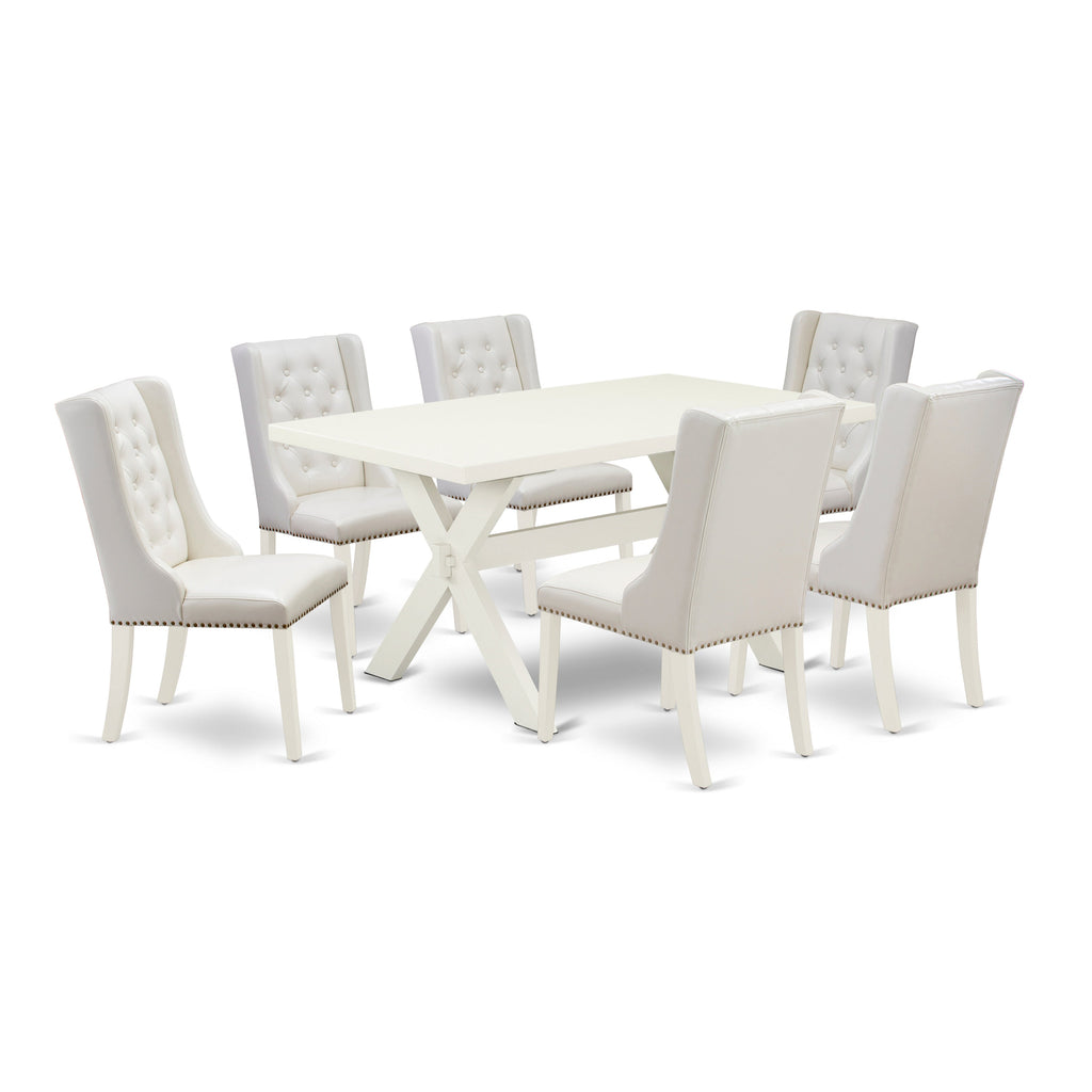 East West Furniture X026FO244-7 7 Piece Dining Table Set Consist of a Rectangle Dining Room Table with X-Legs and 6 Light grey Faux Leather Parsons Chairs, 36x60 Inch, Multi-Color