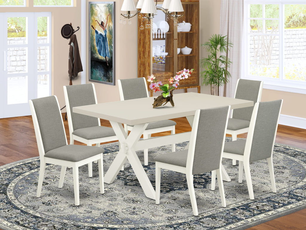 East West Furniture X026LA206-7 7 Piece Kitchen Table Set Consist of a Rectangle Dining Table with X-Legs and 6 Shitake Linen Fabric Parson Dining Room Chairs, 36x60 Inch, Multi-Color