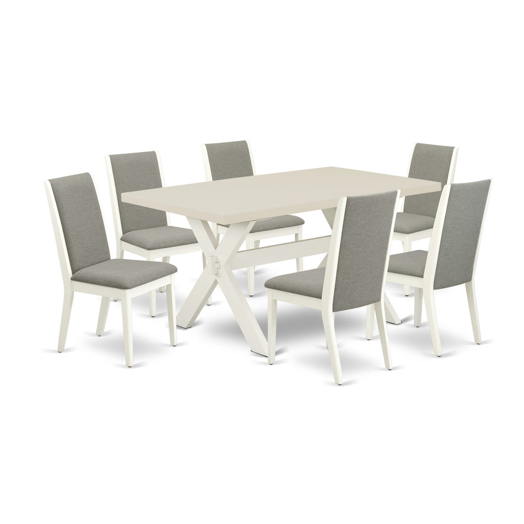 East West Furniture X026LA206-7 7 Piece Kitchen Table Set Consist of a Rectangle Dining Table with X-Legs and 6 Shitake Linen Fabric Parson Dining Room Chairs, 36x60 Inch, Multi-Color