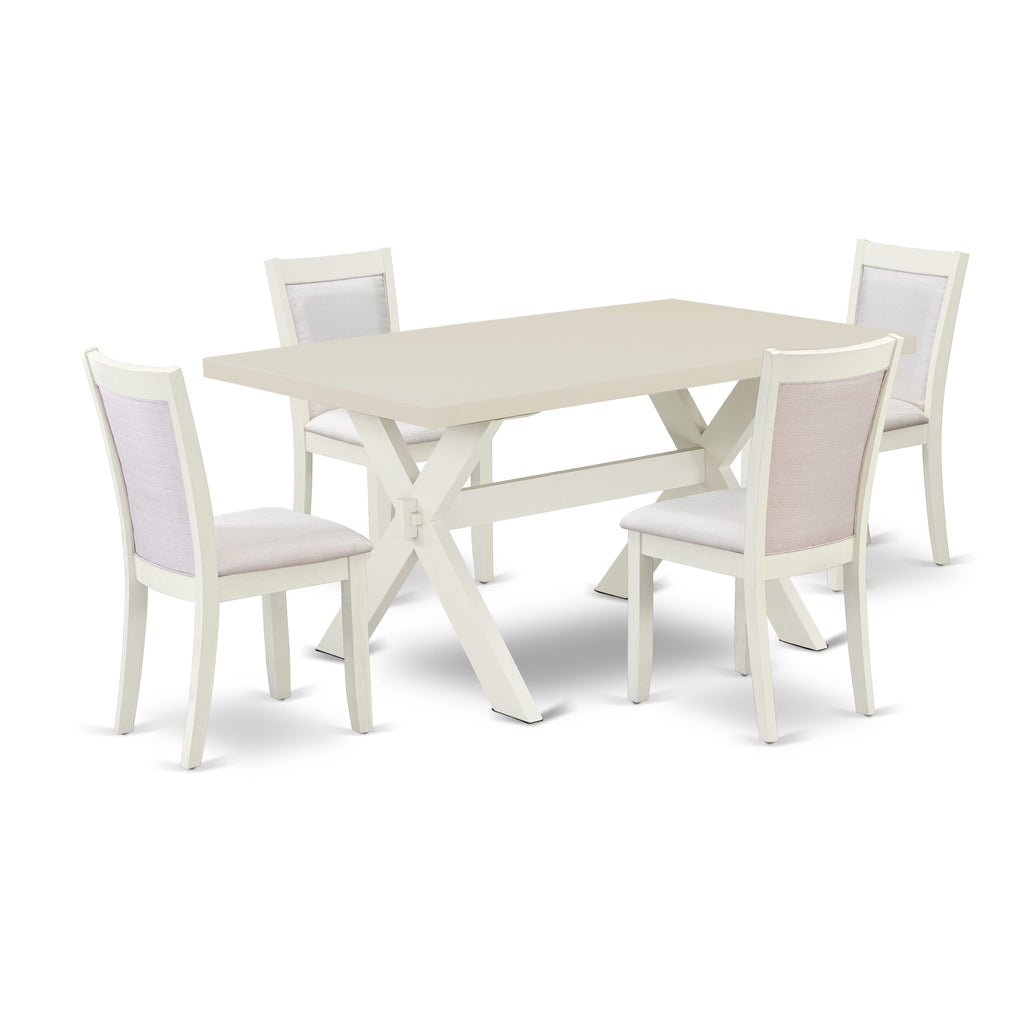 East West Furniture X026MZ001-5 5 Piece Dining Set Includes a Rectangle Dining Room Table with X-Legs and 4 Cream Linen Fabric Upholstered Parson Chairs, 36x60 Inch, Multi-Color