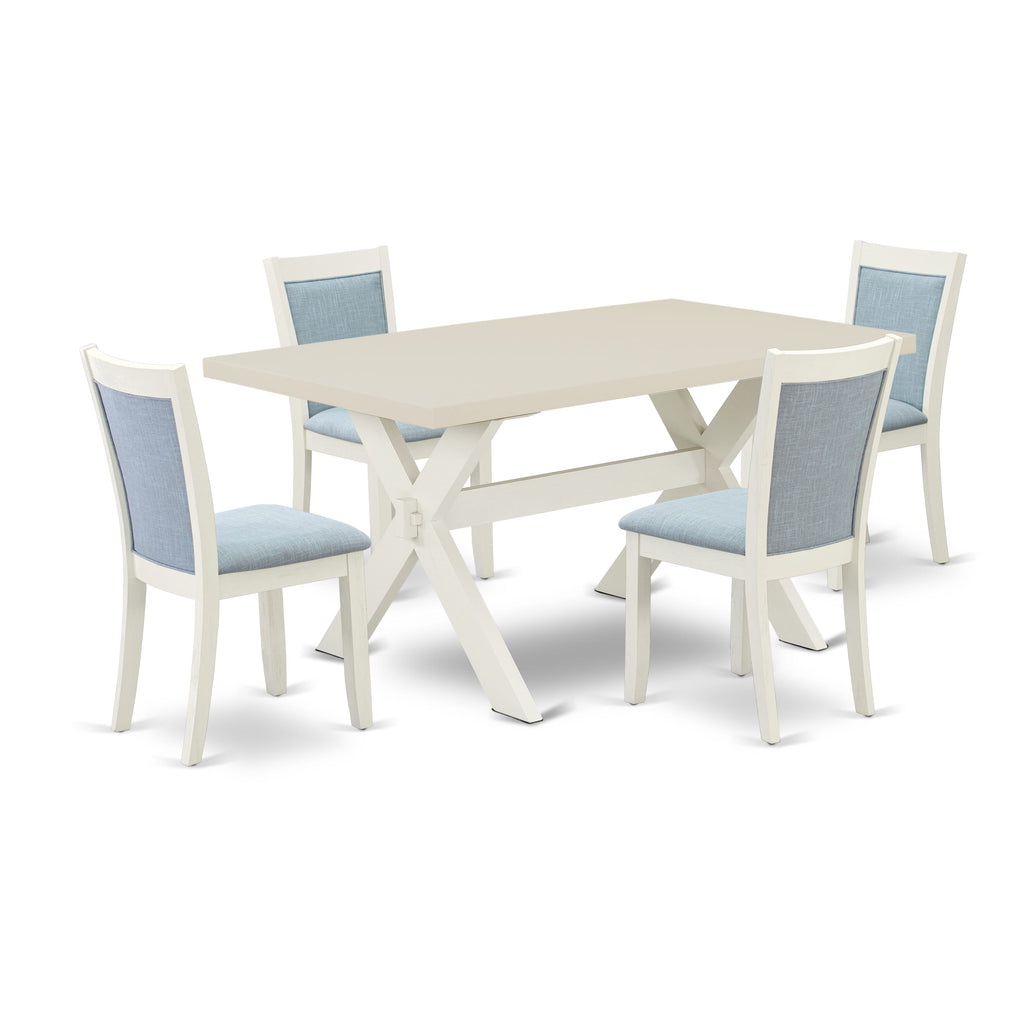 East West Furniture X026MZ015-5 5 Piece Kitchen Table Set for 4 Includes a Rectangle Dining Table with X-Legs and 4 Baby Blue Linen Fabric Parson Dining Chairs, 36x60 Inch, Multi-Color