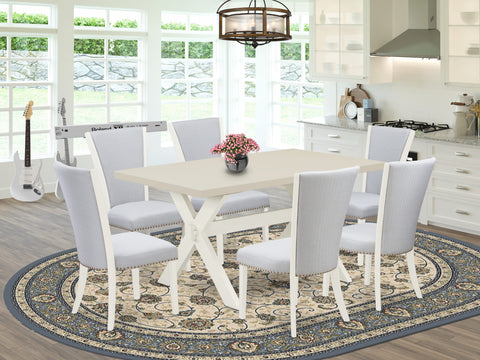 East West Furniture X026VE005-7 7 Piece Kitchen Table Set Consist of a Rectangle Dining Table with X-Legs and 6 Grey Linen Fabric Parson Dining Chairs, 36x60 Inch, Multi-Color