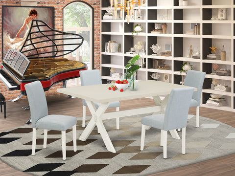 East West Furniture X027AB015-5 5 Piece Dining Table Set for 4 Includes a Rectangle Kitchen Table with X-Legs and 4 Baby Blue Linen Fabric Parson Dining Chairs, 40x72 Inch, Multi-Color