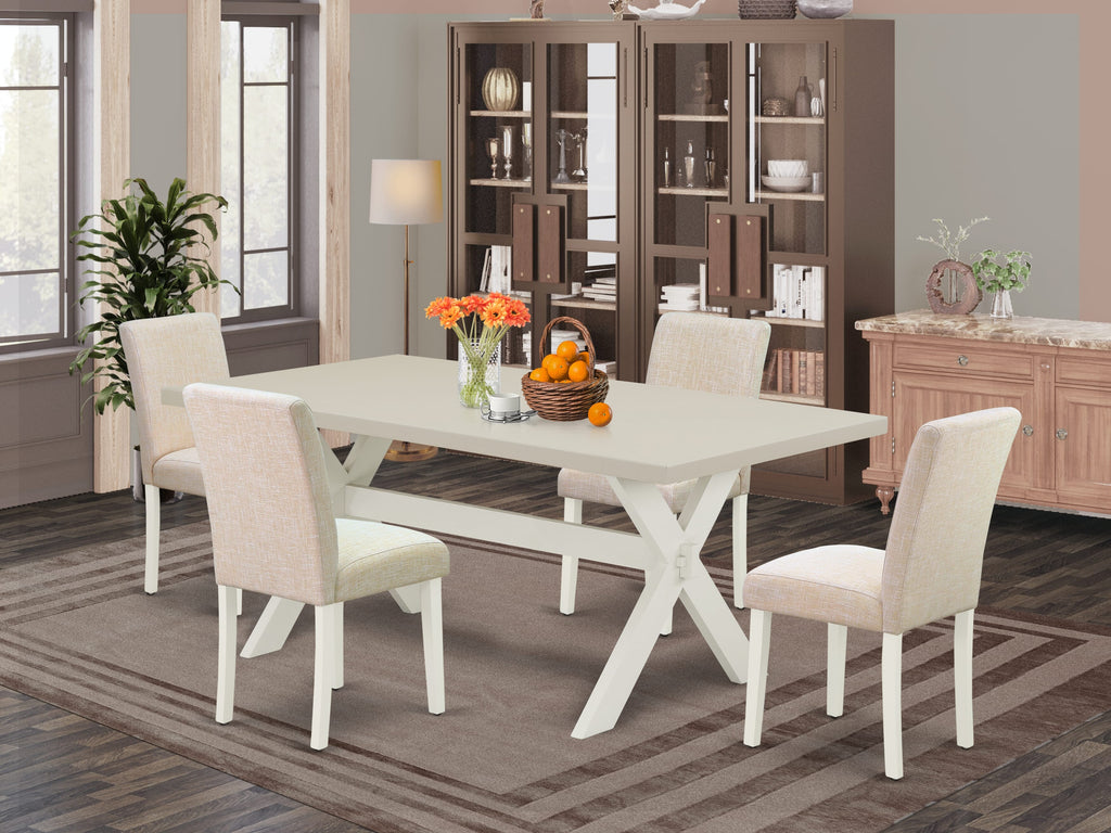 East West Furniture X027AB202-5 5 Piece Dining Room Furniture Set Includes a Rectangle Dining Table with X-Legs and 4 Light Beige Linen Fabric Upholstered Chairs, 40x72 Inch, Multi-Color