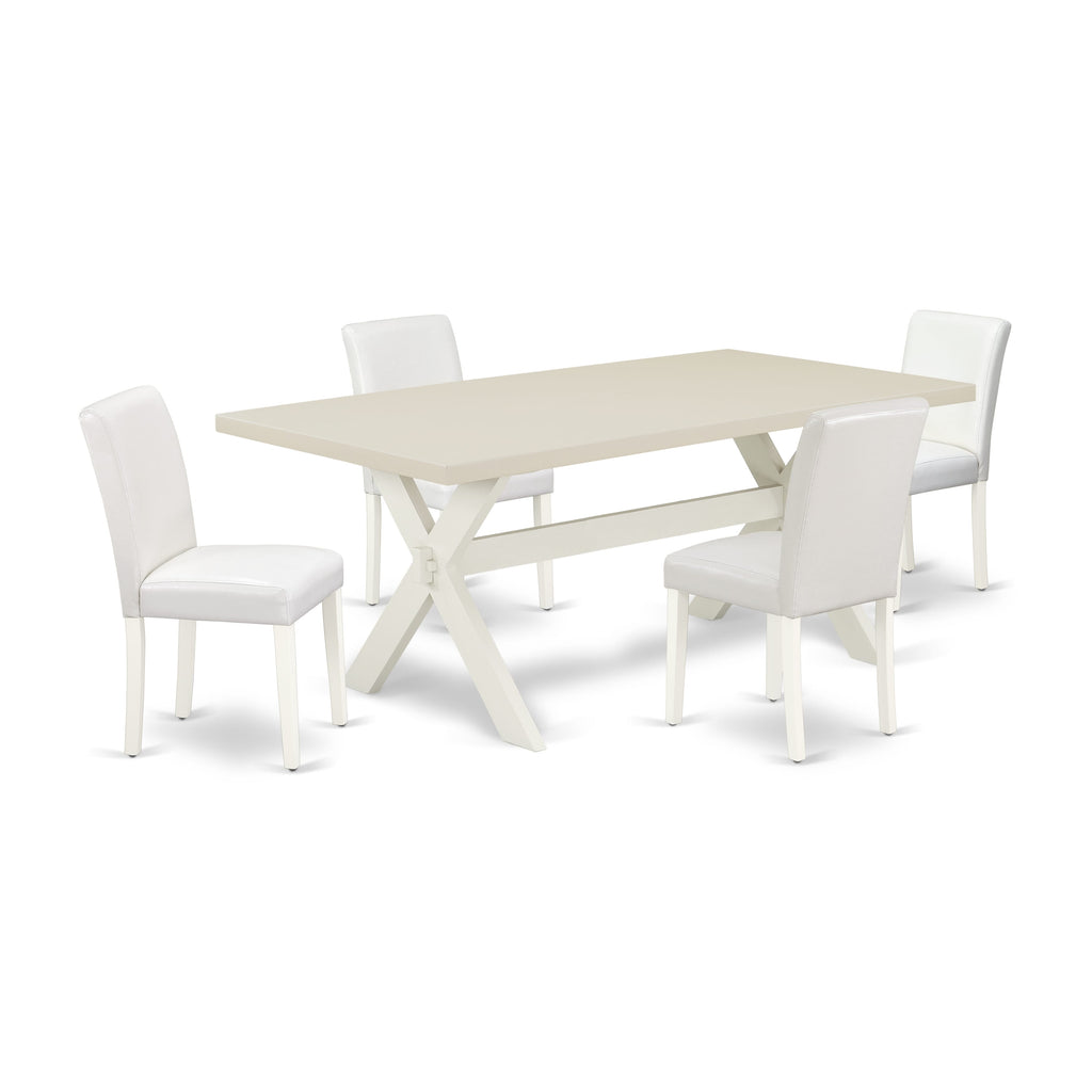 East West Furniture X027AB264-5 5 Piece Dining Table Set Includes a Rectangle Dining Room Table with X-Legs and 4 White Faux Leather Parsons Chairs, 40x72 Inch, Multi-Color