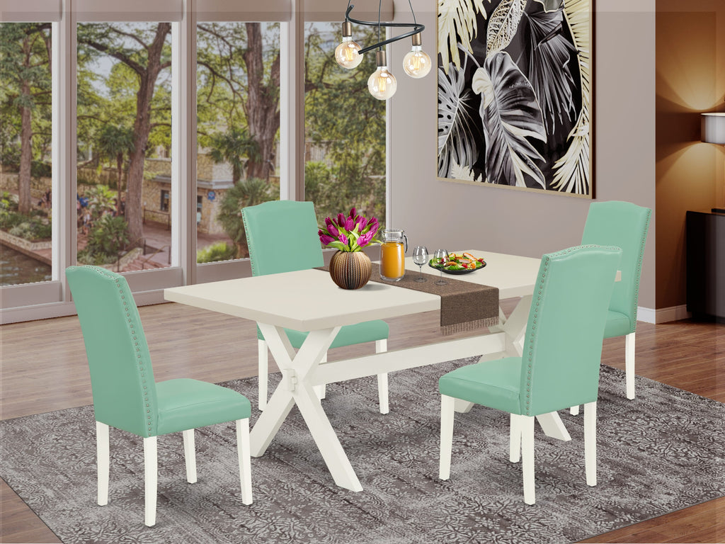 East West Furniture X027EN257-5 5 Piece Kitchen Table Set for 4 Includes a Rectangle Dining Room Table with X-Legs and 4 Pond Faux Leather Upholstered Chairs, 40x72 Inch, Multi-Color