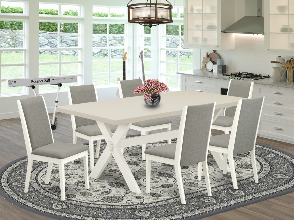East West Furniture X027LA206-7 7 Piece Dining Room Furniture Set Consist of a Rectangle Dining Table with X-Legs and 6 Shitake Linen Fabric Upholstered Chairs, 40x72 Inch, Multi-Color