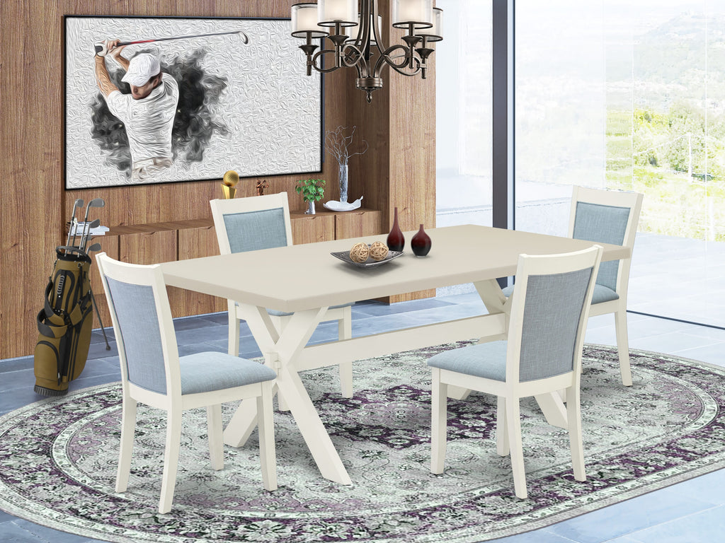 East West Furniture X027MZ015-5 5 Piece Kitchen Table & Chairs Set Includes a Rectangle Dining Table with X-Legs and 4 Baby Blue Linen Fabric Parson Chairs, 40x72 Inch, Multi-Color