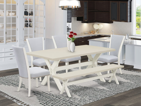 East West Furniture X027VE005-6 6 Piece Kitchen Table & Chairs Set Contains a Rectangle Wooden Table and 4 Grey Linen Fabric Parson Chairs with a Bench, 40x72 Inch, Multi-Color