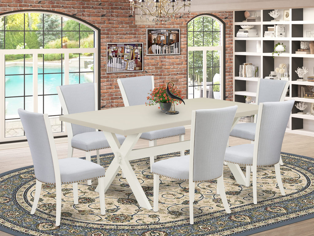 East West Furniture X027VE005-7 7 Piece Dining Set Consist of a Rectangle Dining Room Table with X-Legs and 6 Grey Linen Fabric Upholstered Parson Chairs, 40x72 Inch, Multi-Color
