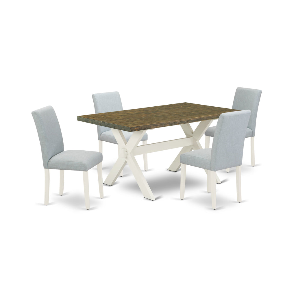 East West Furniture X076AB015-5 5 Piece Modern Dining Table Set Includes a Rectangle Wooden Table with X-Legs and 4 Baby Blue Linen Fabric Parsons Dining Chairs, 36x60 Inch, Multi-Color