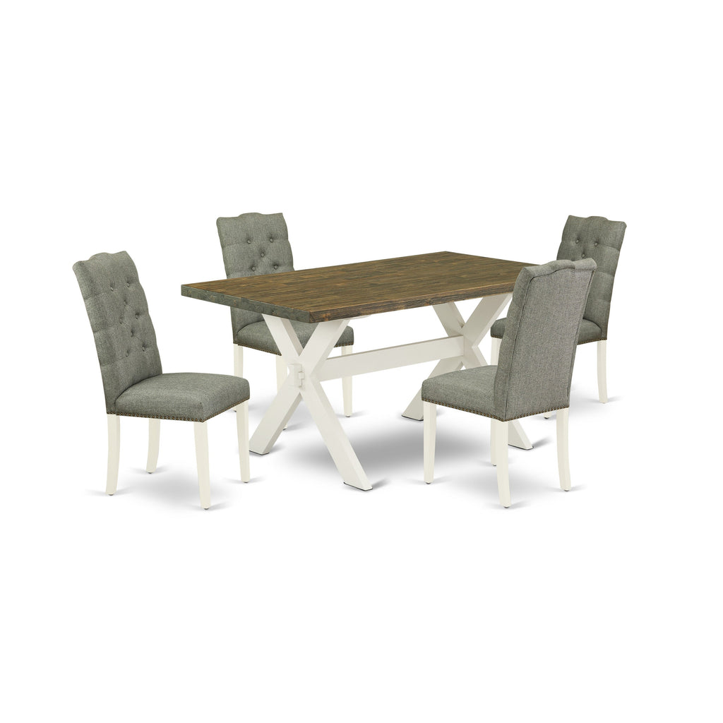 East West Furniture X076EL207-5 5 Piece Kitchen Table Set for 4 Includes a Rectangle Dining Room Table with X-Legs and 4 Gray Linen Fabric Upholstered Chairs, 36x60 Inch, Multi-Color