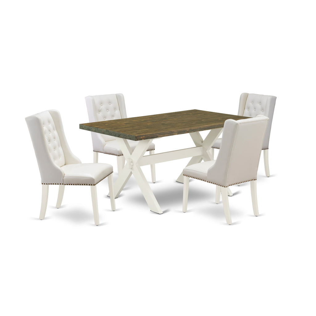 East West Furniture X076FO244-5 5 Piece Dining Room Table Set Includes a Rectangle Kitchen Table with X-Legs and 4 Light grey Faux Leather Parsons Dining Chairs, 36x60 Inch, Multi-Color
