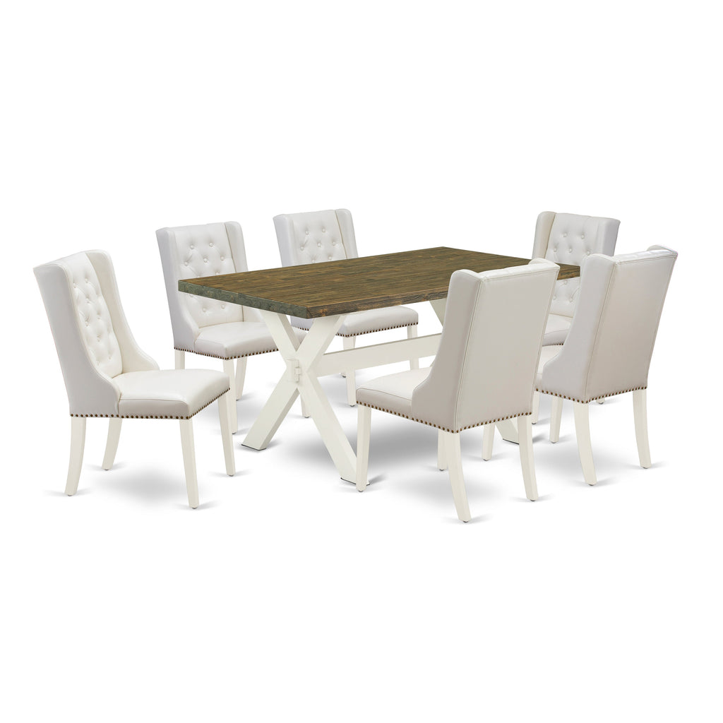 East West Furniture X076FO244-7 7 Piece Dining Table Set Consist of a Rectangle Dining Room Table with X-Legs and 6 Light grey Faux Leather Parsons Chairs, 36x60 Inch, Multi-Color