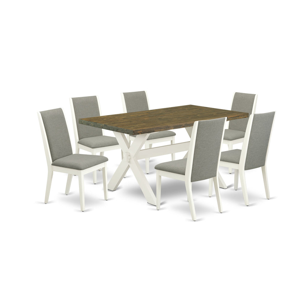 East West Furniture X076LA206-7 7 Piece Dining Room Table Set Consist of a Rectangle Kitchen Table with X-Legs and 6 Shitake Linen Fabric Parson Dining Chairs, 36x60 Inch, Multi-Color