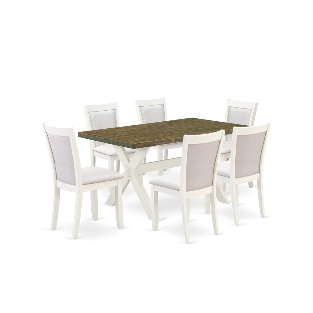 East West Furniture X076MZ001-7 7 Piece Kitchen Table Set Consist of a Rectangle Dining Table with X-Legs and 6 Cream Linen Fabric Parson Dining Chairs, 36x60 Inch, Multi-Color