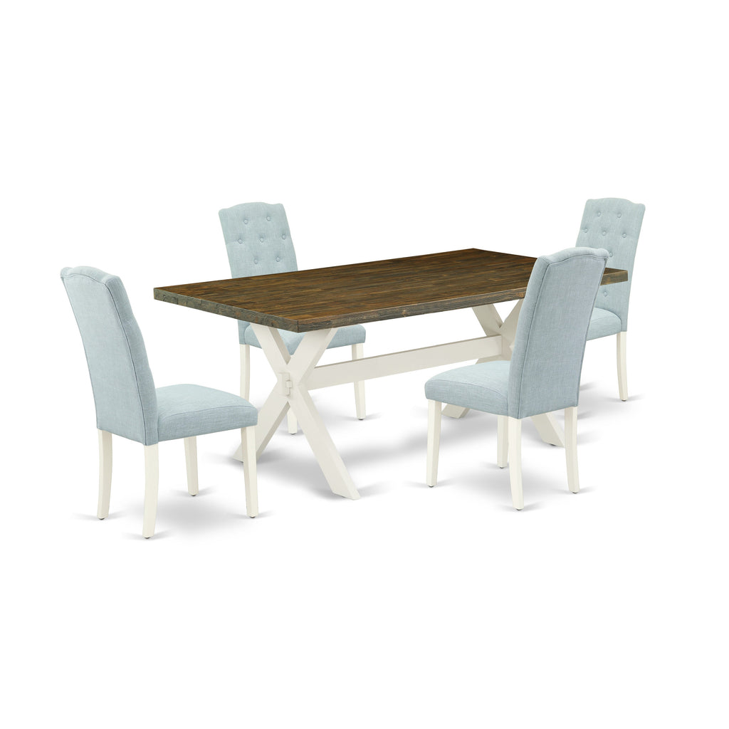 East West Furniture X077CE215-5 5 Piece Dining Table Set for 4 Includes a Rectangle Kitchen Table with X-Legs and 4 Baby Blue Linen Fabric Parson Dining Chairs, 40x72 Inch, Multi-Color